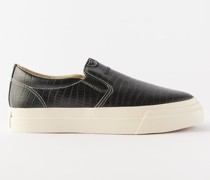 Crocodile-effect Leather Slip-on Trainers