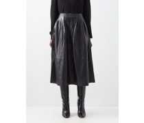 Saffron Stitched-pleat Leather Skirt