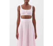 Floral-macramé Button Cropped Top