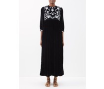 Touba Floral-embroidered Velvet Dress