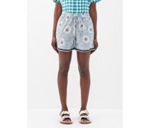 Kantha Floral-embroidered Cotton Shorts
