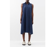 Spread-collar Oversized Denim Midi Dress
