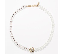 B Square Beaded Enamel & 9kt Gold Necklace