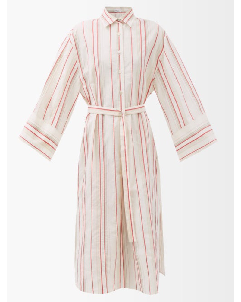 Brunello Cucinelli Damen Striped Belted-waist Cotton-blend Shirt Dress