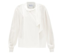 Pussy-bow Drape-front Silk Blouse