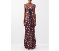 Mimi Shell-print Silk-satin Maxi Dress