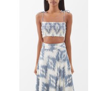 Neith Ikat Cotton Shirred Crop Top