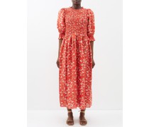 Julia Birds Of Blessing-print Linen Midi Dress