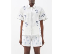Floral-embroidered Linen Shirt