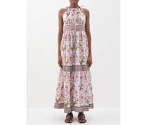Ari Aurora-print Linen Midi Dress