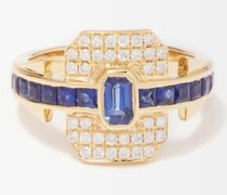 Shield Diamond, Sapphire & 18kt Gold Ring