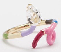 Baby Vine Rock Crystal, Enamel & 9kt Gold Ring