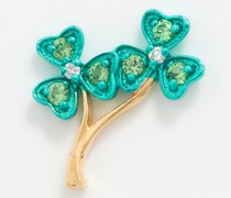 Clover Diamond, Tsavorite & 18kt Gold Charm