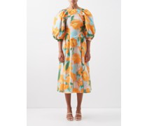 Etta Balloon-sleeve Printed Organic-cotton Dress