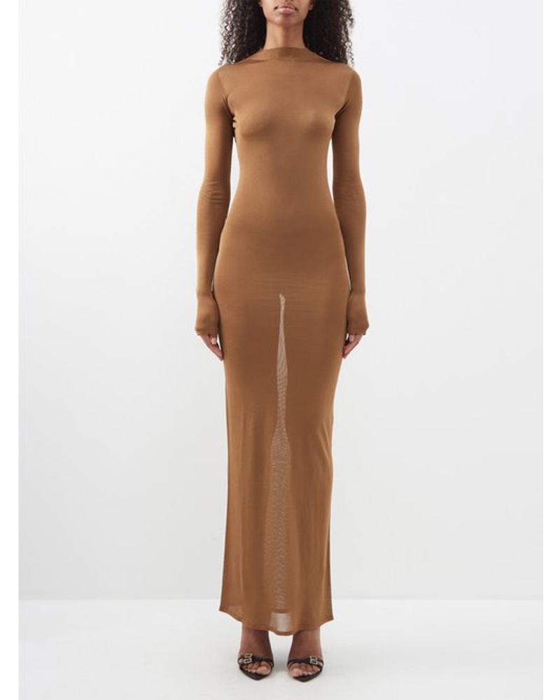 Saint Laurent Damen High-neck Jersey Maxi Dress