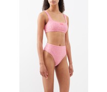 Logo-flocked Jaquard-terry Bikini Top