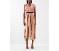 Aamiya Gathered Belted Silk Midi Dress