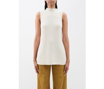 High-neck Ribbed Cashmere Tank Top