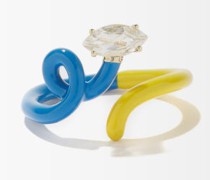 Baby Vine Tendril Crystal, 9kt Gold & Enamel Ring
