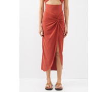 Wave Side-slit Knotted Jersey Skirt