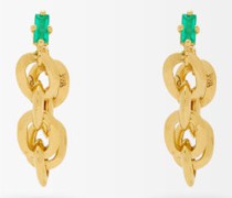 Knife Edge Emerald & 18kt Gold Chain Earrings