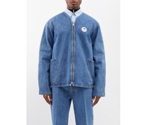 Collarless Eyelet-embellished Denim Jacket