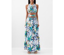Alaia Cutout Tropical-print Cotton Maxi Dress