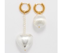 Mismatched Heart & Ball Gold-plated Hoop Earrings