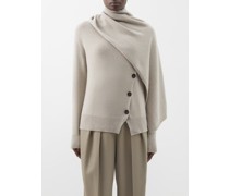 Scarf-neckline Asymmetric Cashmere Cardigan