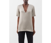 Low V-neck Washed Silk Top