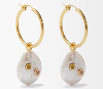 Azure Pearl & Gold-plated Hoop Earrings