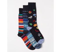 Pack Of Three Patterned Cotton-blend Socks