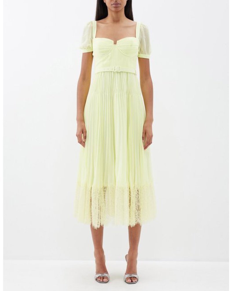 Self-Portrait Damen Pleated Chiffon-lace Corset Midi Dress