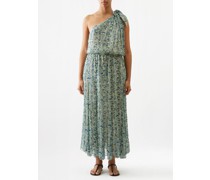 One-shoulder Floral-print Silk-chiffon Dress