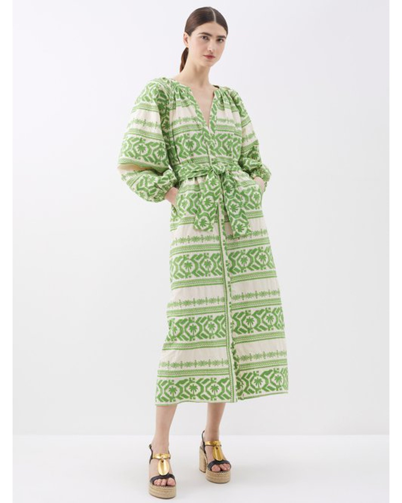 Johanna Ortiz Damen Rimara Embroidered Cotton-voile Midi Dress