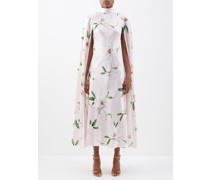 Caped Floral-print Silk-satin Midi Dress