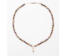 Shield Diamond, Amber & 14kt Gold Necklace