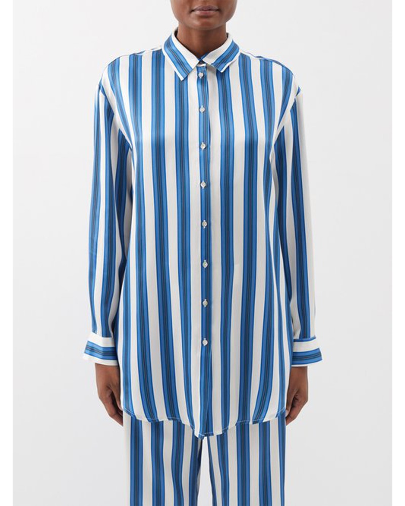 ASCENO Damen London Striped Silk Pyjama Shirt