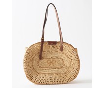 Raffia And Leather Basket Tote Bag