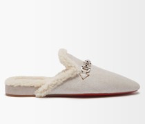 Woolito Spiked Shearling Backless Loafers