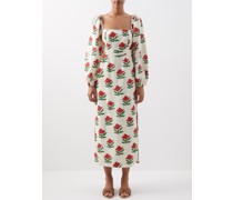 Lottie Begonia-print Linen-blend Voile Dress