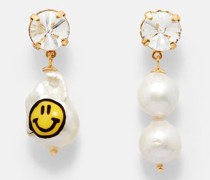 Crystal & Pearl Mismatched Gold-plated Earrings