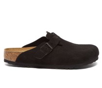 Boston Buckled Suede Clogs