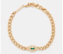 Eye Diamond, Emerald & 14kt Gold Bracelet