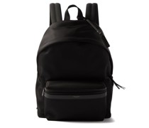 Leather-trim Nylon-canvas Backpack
