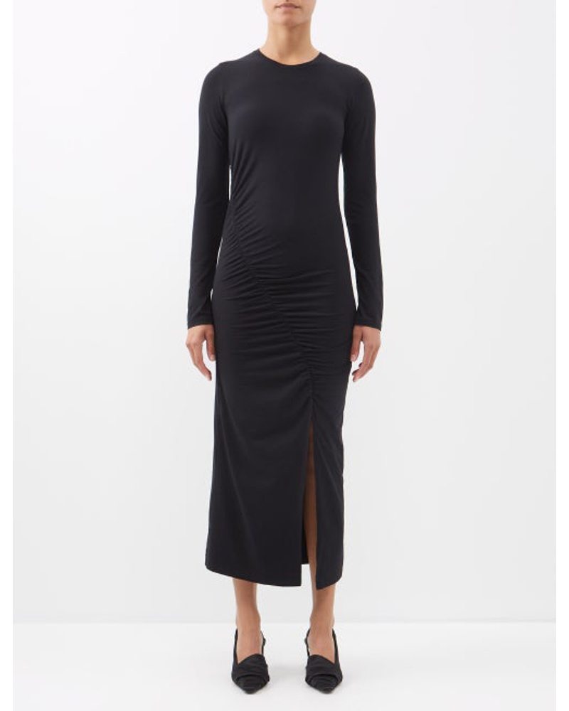 Another Tomorrow Damen Ruched Long-sleeved Jersey Dress