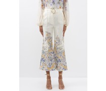 Tama Floral Flared-leg Linen Cropped Trousers