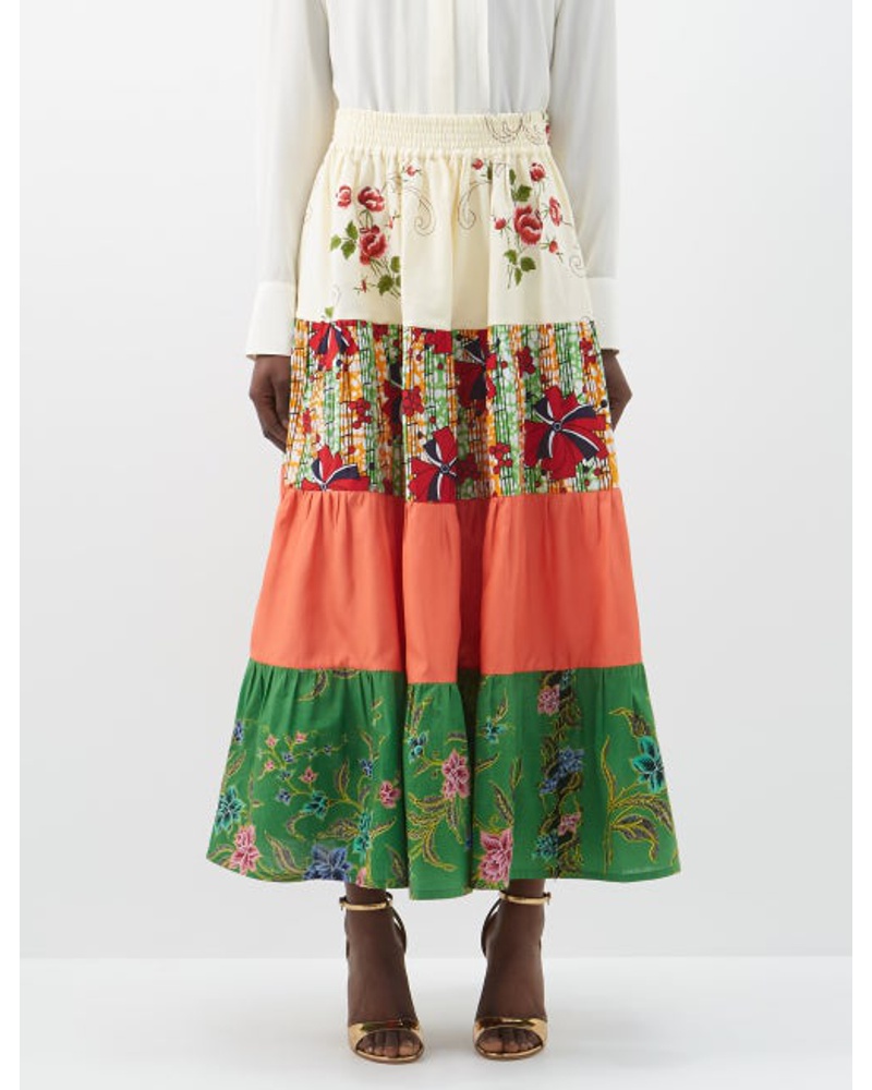 Rianna + Nina Damen Kendima Volant Patchwork Vintage-cotton Skirt