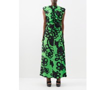 Chroma Ivy-print Ruched Crepe Dress