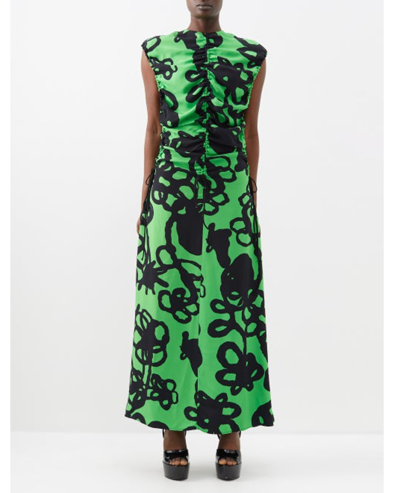 Christopher Kane Damen Chroma Ivy-print Ruched Crepe Dress